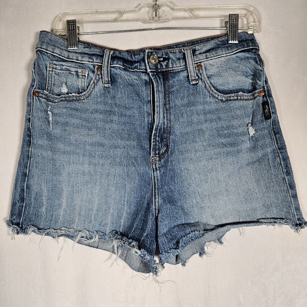 Silver Jeans W31/L3 High Rise Medium Wash Raw Hem Zip Fly Shorts Stretch Casual